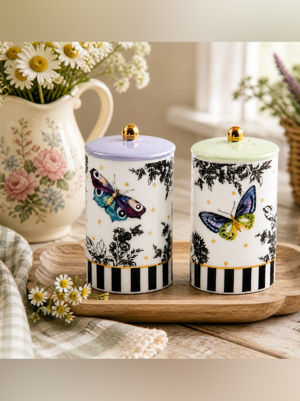 NIB MacKenzie-Childs
Butterfly Toile Salt Pepper Set